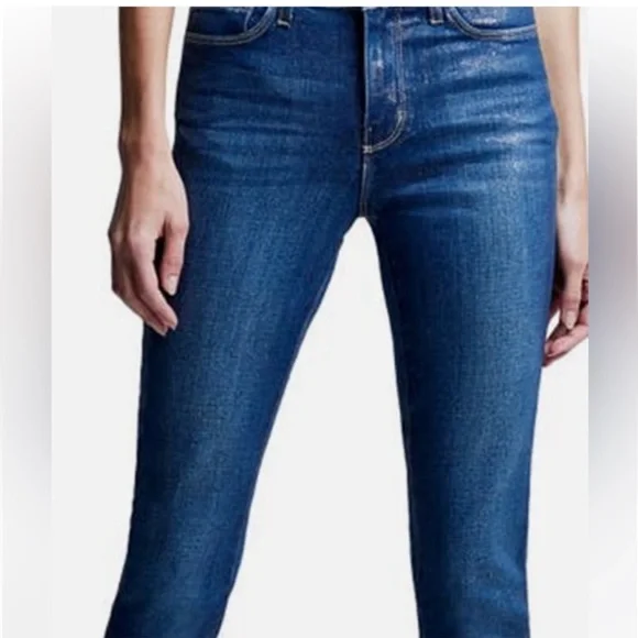 L'AGENCE El Matador french slim metallic crop skinny jeans Fremont gold size 23